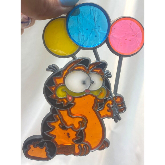 3 Vintage Makit & Bakit Garfield Orange Cat Stained Glass Metal Suncatcher 1980s - Picture 2 of 5